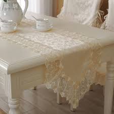 S V High Grade Lace Table Runner Cream Colored Table Cloth Luxury Lace Organza Satin Water Soluble Embroidery Lace Be Lace Table Runners Lace Table Table Cloth