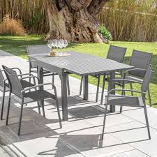 Vidéo démonstrative du déploiement en papillon de la table de jardin extensible en aluminium arrezzo. Table De Jardin Extensible 8 Places Aluminium Murano 180 X 90 Cm Gris Ardoise Salon De Jardin Table Et Chaise Eminza