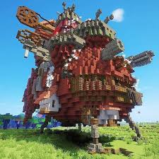 Calcifer Just Parked The Castle For The Rest Of The Day So Come Visit Him And Maybe You Ll See Ho Minecraft Cottage Minecraft Steampunk Minecraft Architecture