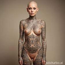 Fully Tattooed Naked Woman with Bald Head Unique Body Art Statement | SDXL  Free Online