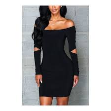 Yoins Black Off Shoulder Long Sleeves Hollow Design Mini Party Dress 14 Liked On Polyvore Featuring Dresses Off Sh Fashion Tight Dresses Mini Dress Party