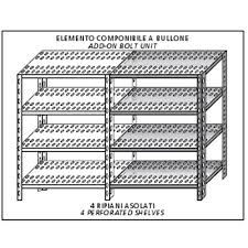 Ampia gamma di scaffali professionali modulari e flessibili, disponibili in acciaio inox o alluminio in svariati modelli e dimensioni e adatti a ogni ambiente. Scaffale Inox A Bullone Elemento Componibile Altezza Cm 200 4 Ripiani Forati Spessore Cm 2 5 Inox 8 10 Completi Di Bulloni E Piedini Plastica Bordi Antitaglio Finitura Lucida Elemento Componibile Da Comporre Con Elemento Base Allforfood