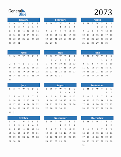2073 Yearly Calendar