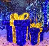 Metal Decorative Gift Box Motif Christmas LED Light