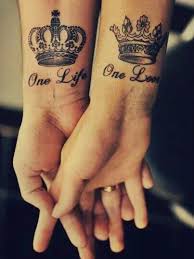 His And Hers Matching Royal Crowns One Life One Love Tats Girly Tattoos Cute Couple Tattoos Couple Tattoo Quotes