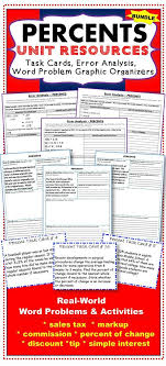 Percents Bundle Task Cards Notes Error Analysis Graphic Organizer Puzzles Word Problem Graphic Organizers Word Problems Error Analysis