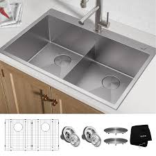 Sinks that suit any kitchen. Kraus Standart Pro Dual Mount 33 In X 22 In Stainless Steel Double Equal Bowl 2 Hole Kitchen Sink Lowes Com In 2021 Sinks Kitchen Stainless Sink Stainless Steel Double Sink