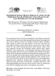 Nilai dalam kehidupan masyarakat dan kerajaan. Perspektif Badan Bukan Kerajaan Islam Terhadap Dasar Penerapan Nilai Islam Dan Pendekatan Islam Hadhari