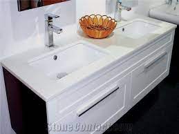This vanity was poured with our white countertop mix. Pure White Crystallized Glass Vanity Top From China Stonecontact Com