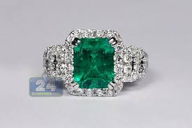 Womens Emerald Diamond Gemstone Ring 18k White Gold 4 44 Ct Emerald Gemstone Rings White Gold Vintage Rings Diamond Wedding Jewelry
