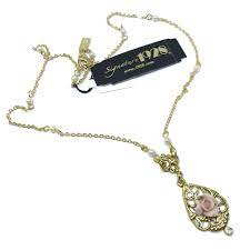 1928 Jewelry Company Bisque Rose Necklace Gold Tone Porcelain Rose Teardrop Necklace Vintage Collection Teardr Jewelry Companies Pearl Chain 1928 Jewelry