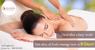 Tired After A Busy Week Get Olive Oil Body Massage Now At B Glam Bglamsalon Saloncomeshome Keepbooking Body Oil Body Massage Massage