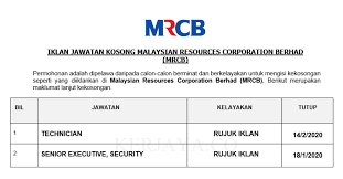 Malaysian resources corporation berhad level 30, menara allianz sentral, no. Jawatan Kosong Terkini Malaysian Resources Corporation Berhad Mrcb Pelbagai Jawatan Baru 2020 Kerja Kosong Kerajaan Swasta