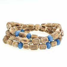 Aquamarine And Tulsi Wood Bead Bracelet For Men Uk Ommo London