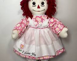 Size 25 Inch Dress,apron,and/or Pantaloons for Raggedy Ann Doll; Pink Dress  With Daisies , Embroidered Apron, Optional Personalization