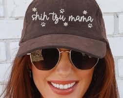 Floral Shih Tzu Dog Mom Corduroy Embroidered Hat, Daisy Shih Tzu Dog  Baseball Cap, Shih Tzu Dog Lover Gift, Flower Embroidery Vet Tech Gift