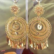 Ancient colors, gold plated natural amber beaded dangle earrings from mexico. Gold Tone Filigree Pendant Earrings Aretes Tehuanas Joyeria