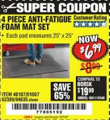 Visit our website to learn about our mats. Harbor Freight Tools Coupon Database Free Coupons 25 Percent Off Coupons Toolbox Coupons 4 Piece Anti Fatigue Foam Mat Set
