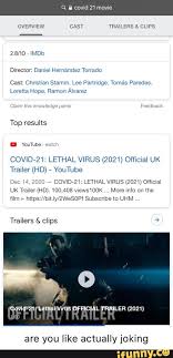 The climate change has released an ancient rabies virus trapped in the antarctica ice. Covid 21 Movie Overview Cast Trailers Clips Imdb Director Daniel Hernandez Torrado Cast Christian Stamm Lee Partridge Tomas Paredes Loretta Hope Ramon Alvarez Top Results Youtube Covid 21 Lethal Virus 2021 Official