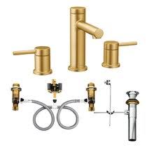 Bagnolux brushed gold bathroom faucet single hole hot and cold water round spray hole brass valve core bathroom hotel faucet. Gold Moen Bathroom Sink Faucets You Ll Love In 2021 Wayfair