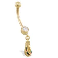 14k yellow gold nickel free belly ring with dangling multi colored flipflop accessories bodyjewelry pierc gold belly ring belly rings belly button rings