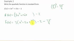 Convert Quadratic Equation To Standard Form Example 2 Youtube