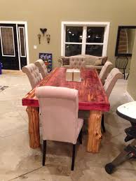 All our furniture is available unfinished or if you prefer, we provide finishing for both indoor and outdoor. Custom Cedar Log Dining Table By Wild West Creations Custommade Com