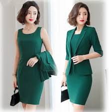 Ladies Office Wear Suits Sleeve Slim Blazer Sleeveless Dress In 2020 Office Wear Dresses Womens Dress Suits Office Wear Women