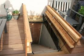My interpretation of the irc is that an outside staircase to a basement, such as a bulkhead does not have to conform to the i believe this is the same exception that permits pull down attic stairs. Hidden Door In Deck To Basement Stairs Exterior Stairs Basement Stairs Basement Doors