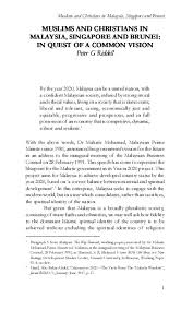 Visit malaysia 2020 is the latest in the series of the visit malaysia campaign. Pdf Muslims And Christians In Malaysia Singapore And Brunei In Quest Of A Common Vision Prof Peter G Riddell Academia Edu