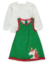 Holiday Unicorn 2 Piece Jumper Dress Set By Nannette In Green