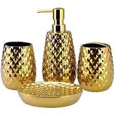 Outside of the country itself, the moroccan look really. 4 Piece Ceramic Bathroom Accessories Set Moroccan Trellis Bathroom Ensemble Complete Sets For Bath Decor Includes Soap Dispenser Pump Toothbrush Holder Tumbler Soap Dish Ideas Home Gift Gold Walmart Com Walmart Com