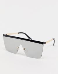 Asos Design Lunettes De Soleil Style Masque Avec Barre Plate Et Verres Effet Miroir Noir Asos Lunettes De Soleil Effet Miroir Miroir Noir