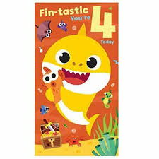 Baby Shark Verjaardagskaart 4 Jaar Baby Shark Feestartikelen Magic Moments For Kids