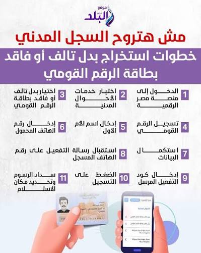 خطوات استخراج بدل تالف أو فاقد بطاقة الرقم القومي