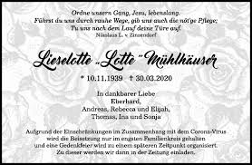 Alle traueranzeigen aus dem trierischen volksfreund. Traueranzeigen Von Lieselotte Muhlhauser Zvw Trauer