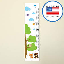 321done Growth Chart Woodland Forest Animals With Tree Fox Owl Rabbit Bear Kids Hanging Height Ruler Vinyl Banner Nursery Wall Decor White Sky