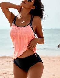 Side Ruched Splicing Two Piece Tankini Set In 2021 Tankini Swimsuits For Women Womens Tankini Swimwear Tankini Set