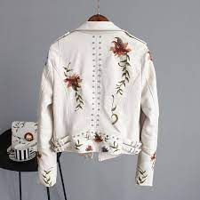 Floral Print Embroidery Faux Soft Leather Jacket Coat In 2021 Floral Jacket Leather Jackets Women Leather Jacket Women Fashion
