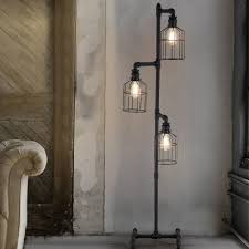Lantern 3 Light Floor Lamp In Weathered Iron Industrial 60 H Pipe Standing Lamp In Black Beautifulhalo Com