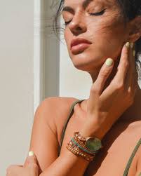 Nadu Porcelli wearing MOONLIT SHELL PASSION Apple Watch Strap ✨Elevate your  active lifestyle with stylish boho accessories that harmonize with your  vibe. 🌿 Explore our collection of Apple Watch strap designs at