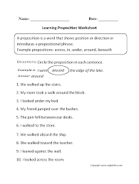 Read and download free pdf of cbse class 4 english prepositions worksheet set a. Parts Speech Worksheets Preposition Worksheets