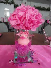 Water Gems Ordered From Ebay Vases And Mirrors From Dollar Store And Ducks Found At Wal Girl Baby Shower Centerpieces Baby Shower Decorations Baby Shower Duck