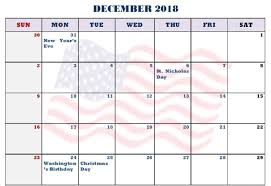 December Calendar 2018 With Holidays Holiday Calendar December Calendar Holiday Printables