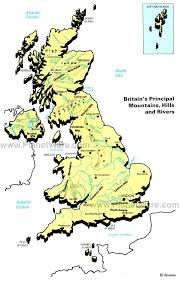 Map Of Britain S Principal Mountains Hills And Rivers Planetware