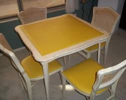 Vtg Retro Yellow Vinyl Stakmore Dining Game Folding Table 4 French Cane Chairs Retro Kitchen Furniture Kitchen Furniture