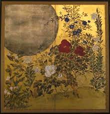 S1253 Silver Moon In Floral Landscape On Gold Leaf C 1900 Naga Antiques L Japanese Painting Moon Painting Art Inspiration
