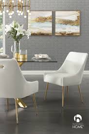 Luxurious White Leather Dining Chairs Armless With Gold Legs Modern Dining Space 2020 White Leather Dining Chairs Dining Chairs Dining Room Interiors