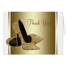 Thank You Gift Ideas For 50th Birthday White And Gold High Heel Shoe Thank You Cards Zazzle Com Gold High Heel Shoes Gold High Heels High Heel Shoes