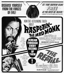 Hammer Films Free Beard Giveaway For Rasputin The Mad Monk Starring Christopher Lee 1966 Horror Movies Movie Posters Vintage Horror Movie Posters